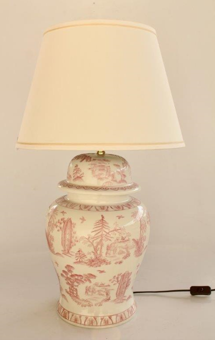 Large Pink Toile Lamp - NetDécor 