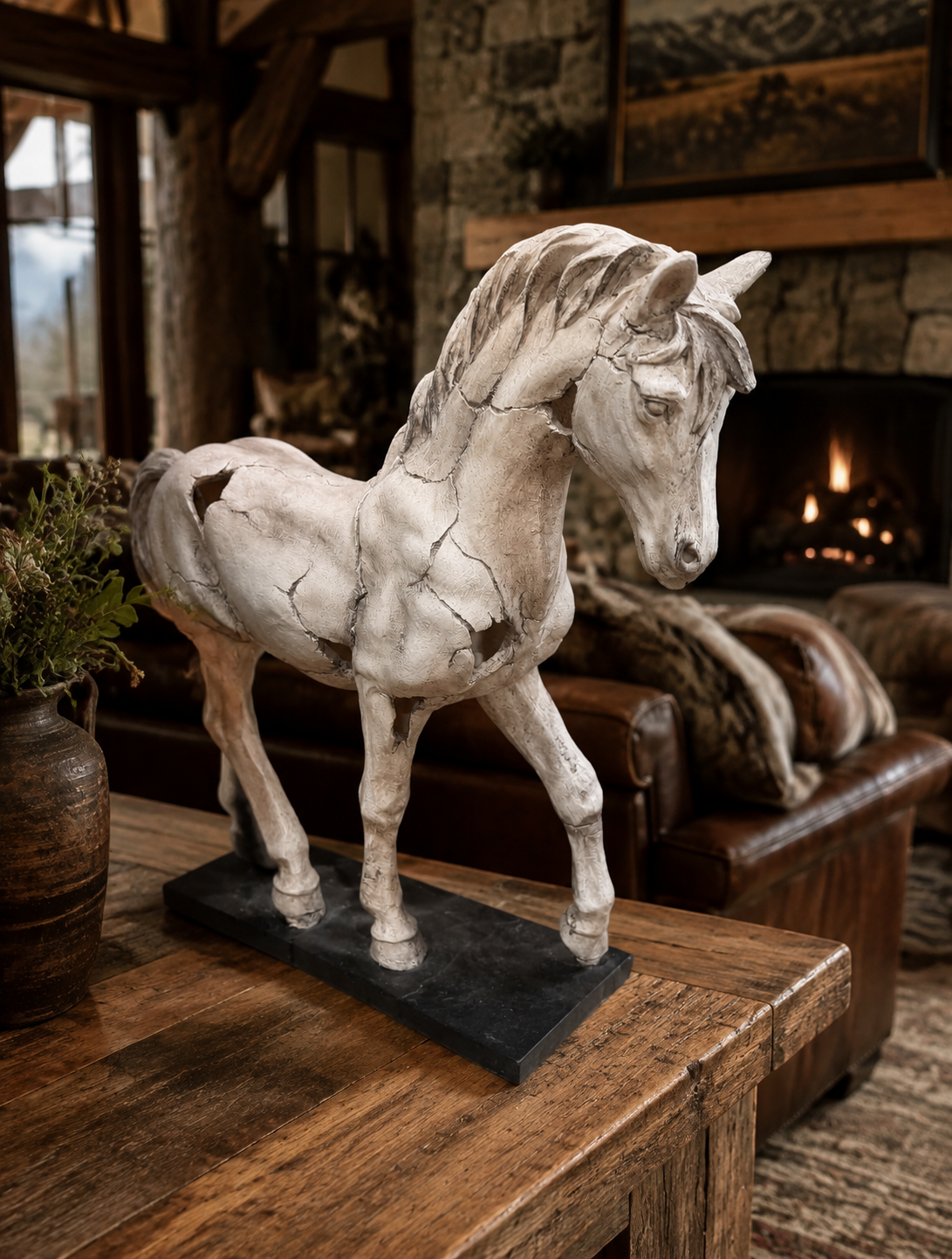 Distressed White Horse Statue