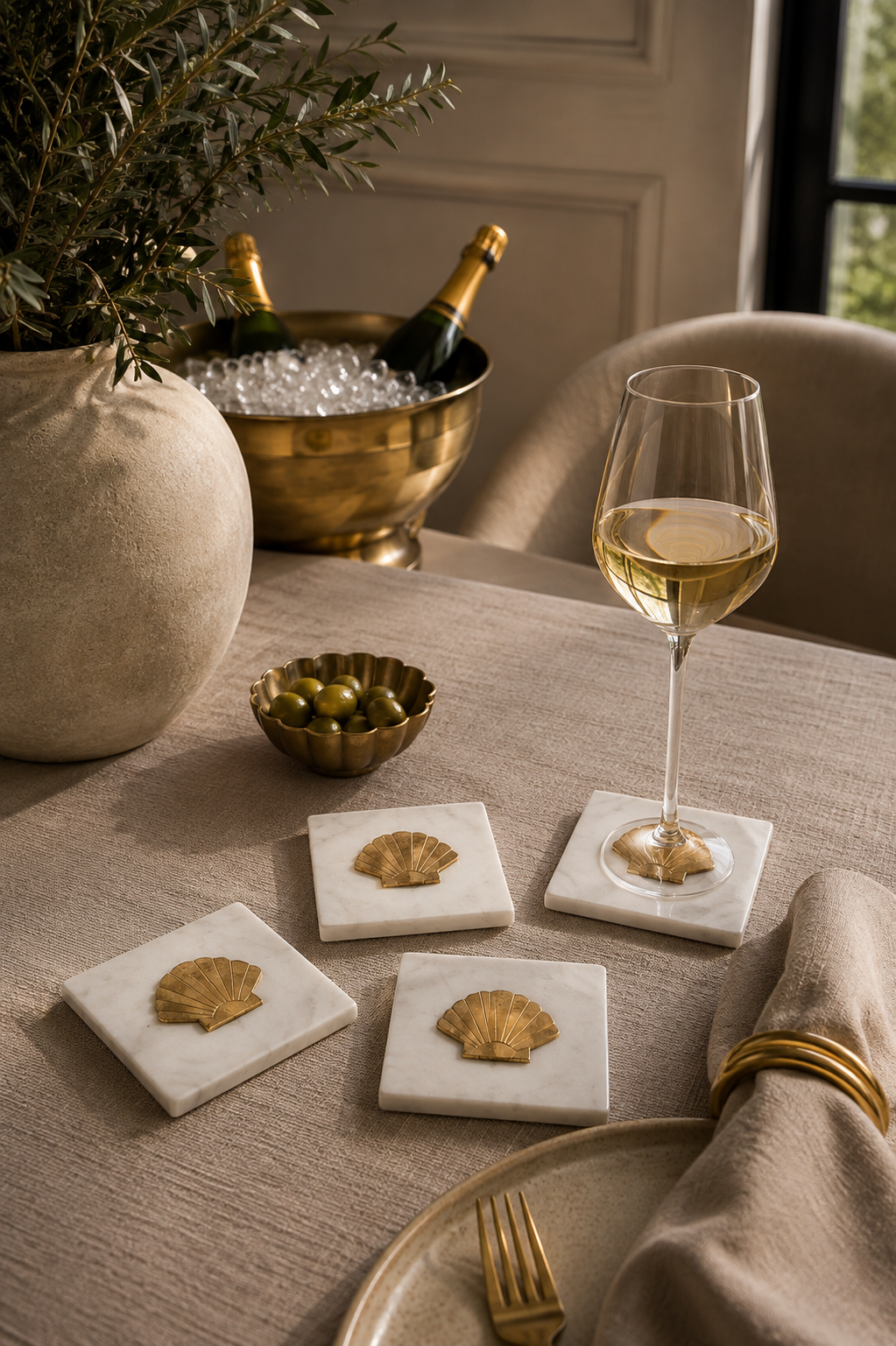 COASTER MARBLE SHELL SET OF 4