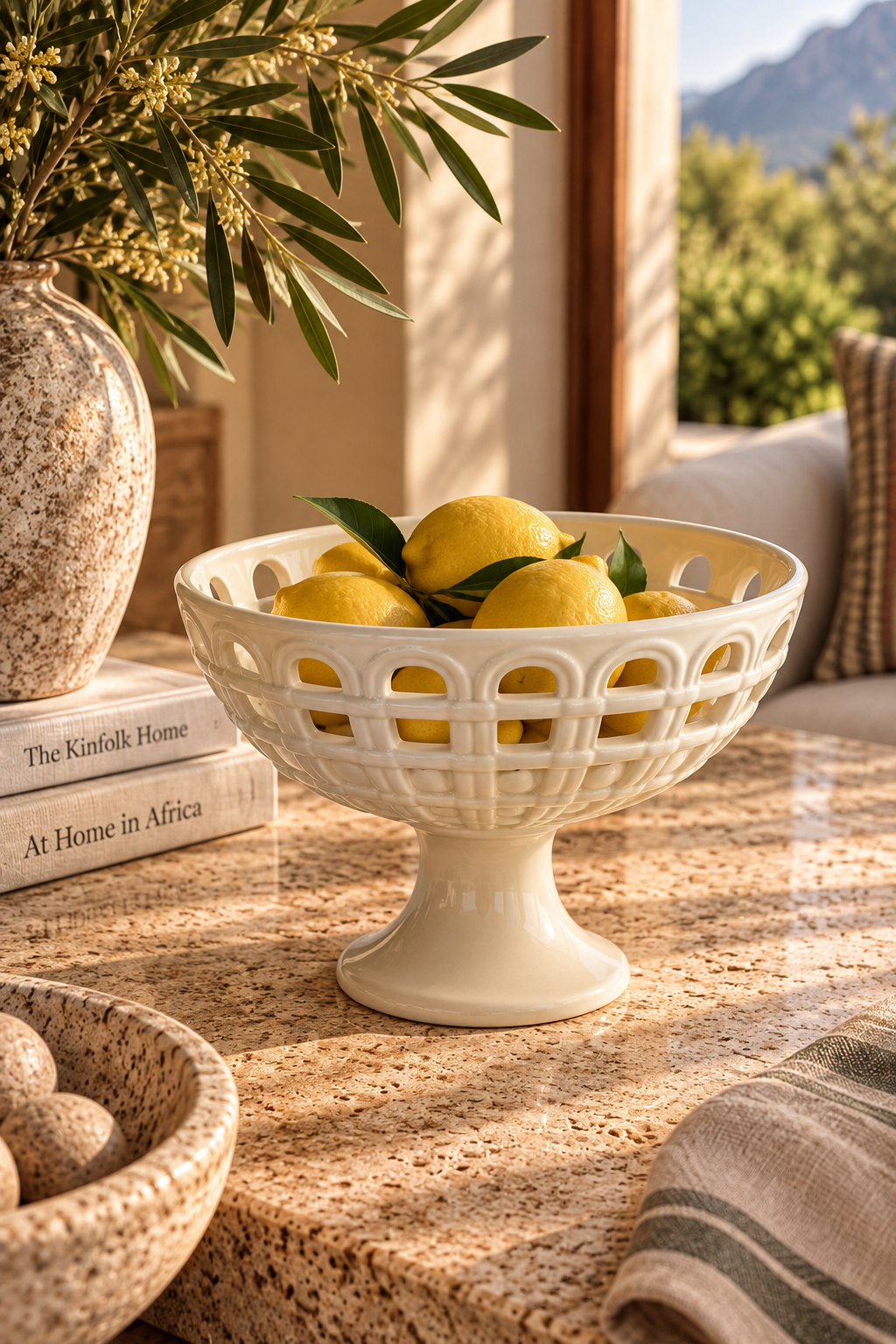 Cream Cut-Out Ceramic Bowl On Foot