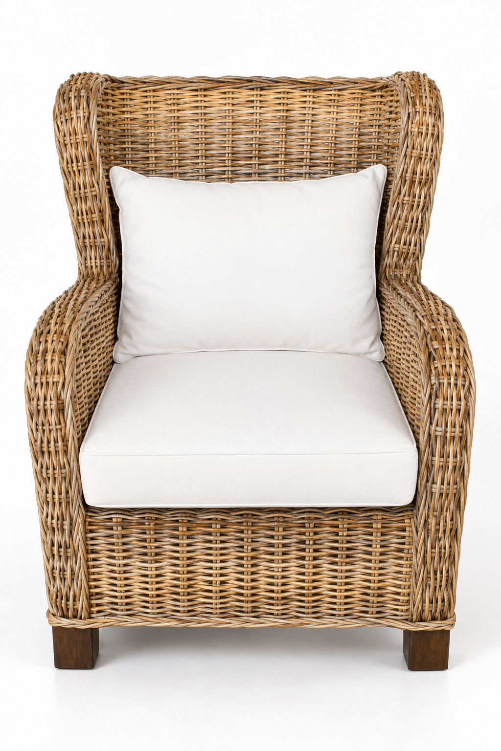 Large Rattan Wing Back Chair with Cushions