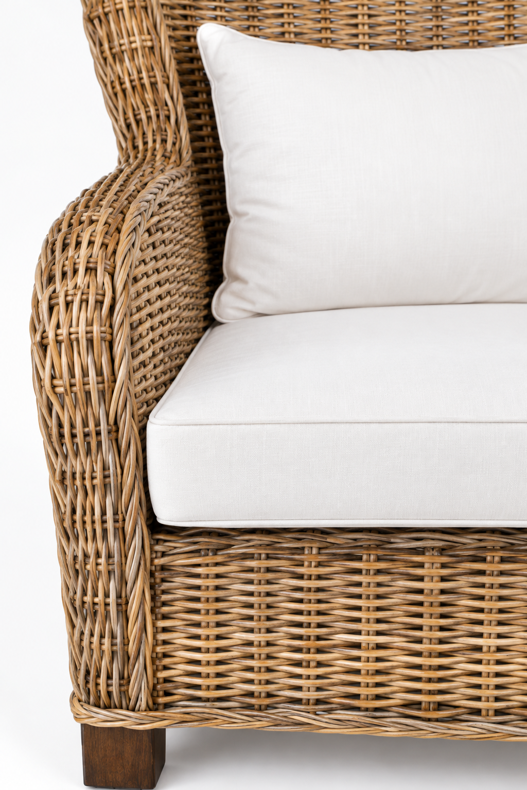 Large Rattan Wing Back Chair with Cushions