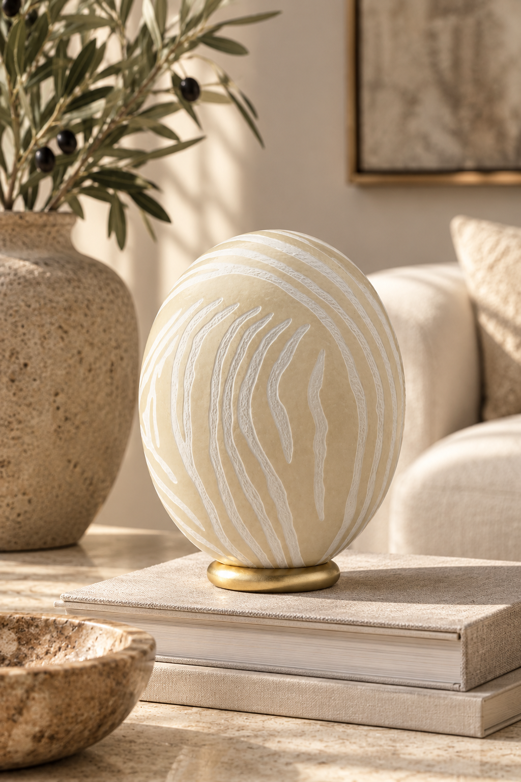 THE BOLD ZEBRA - Carved Ostrich Eggshell Ornament