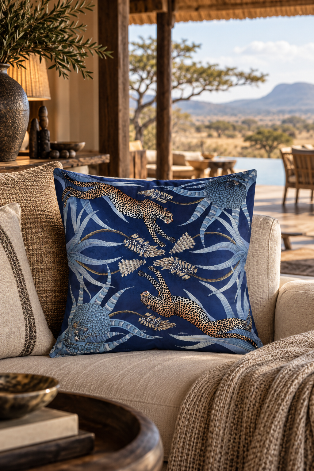 Velvet Cushion Cover - Cheetah Navy