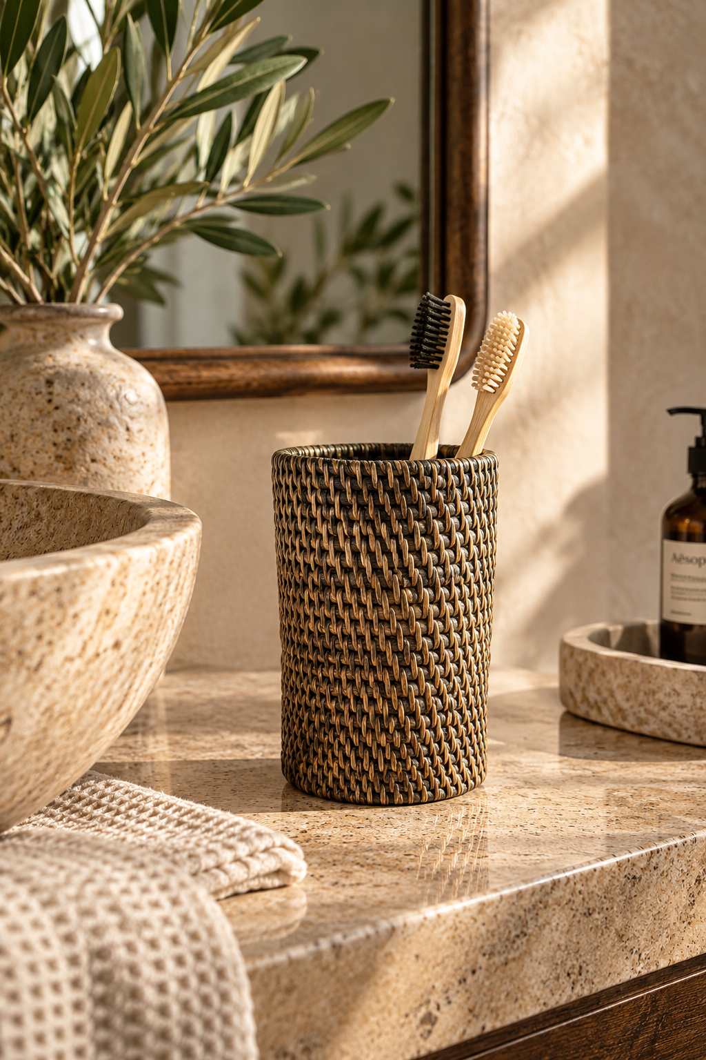 RATTAN CANNISTER HOLDER ANTIQUE