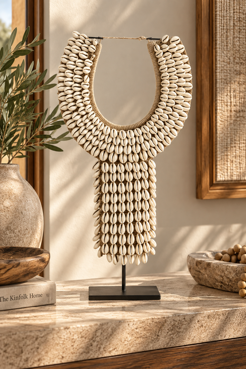 NECKLACE SHELL COWREY T-SHAPE ANTIQUE