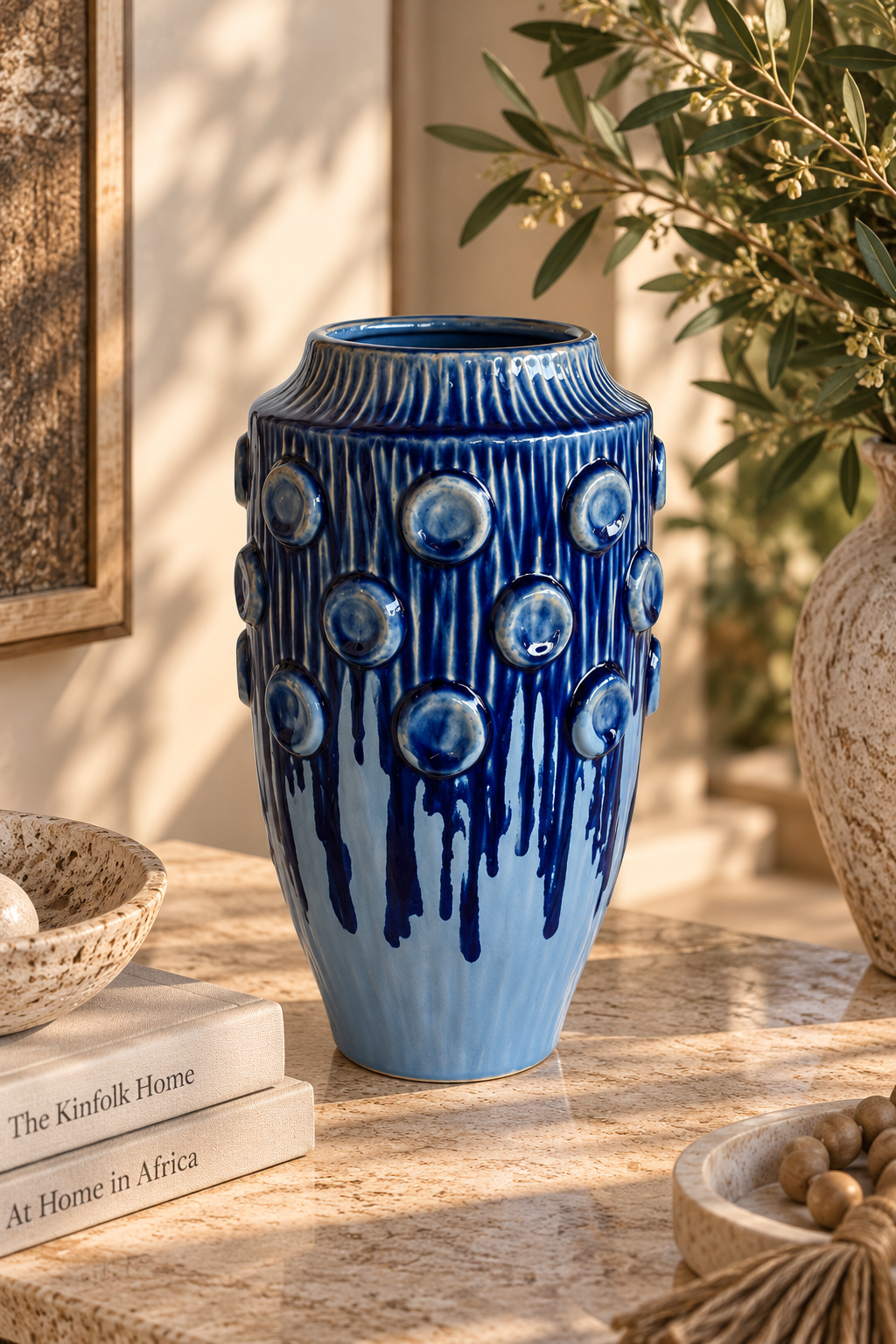 Large Periwinkle Blue Ceramic Dot Vase
