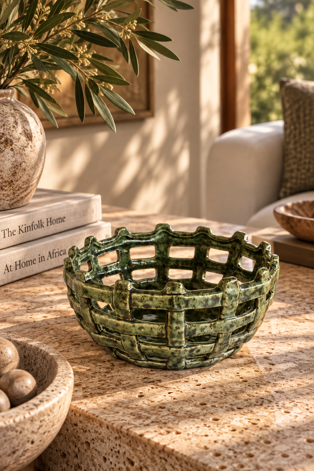 Dark Green Ceramic Weave Bowl