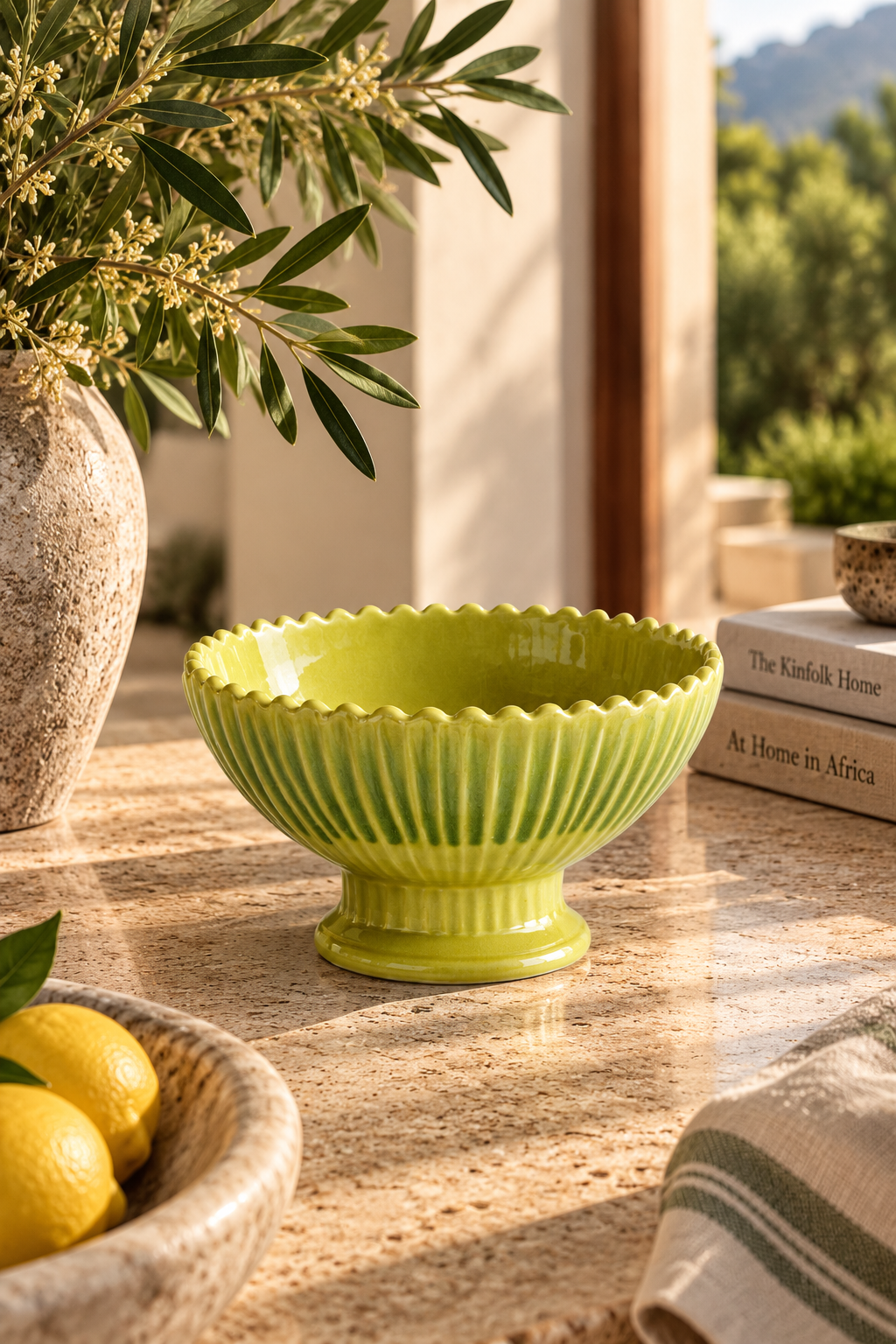 Lime Green Ceramic Bowl On Foot
