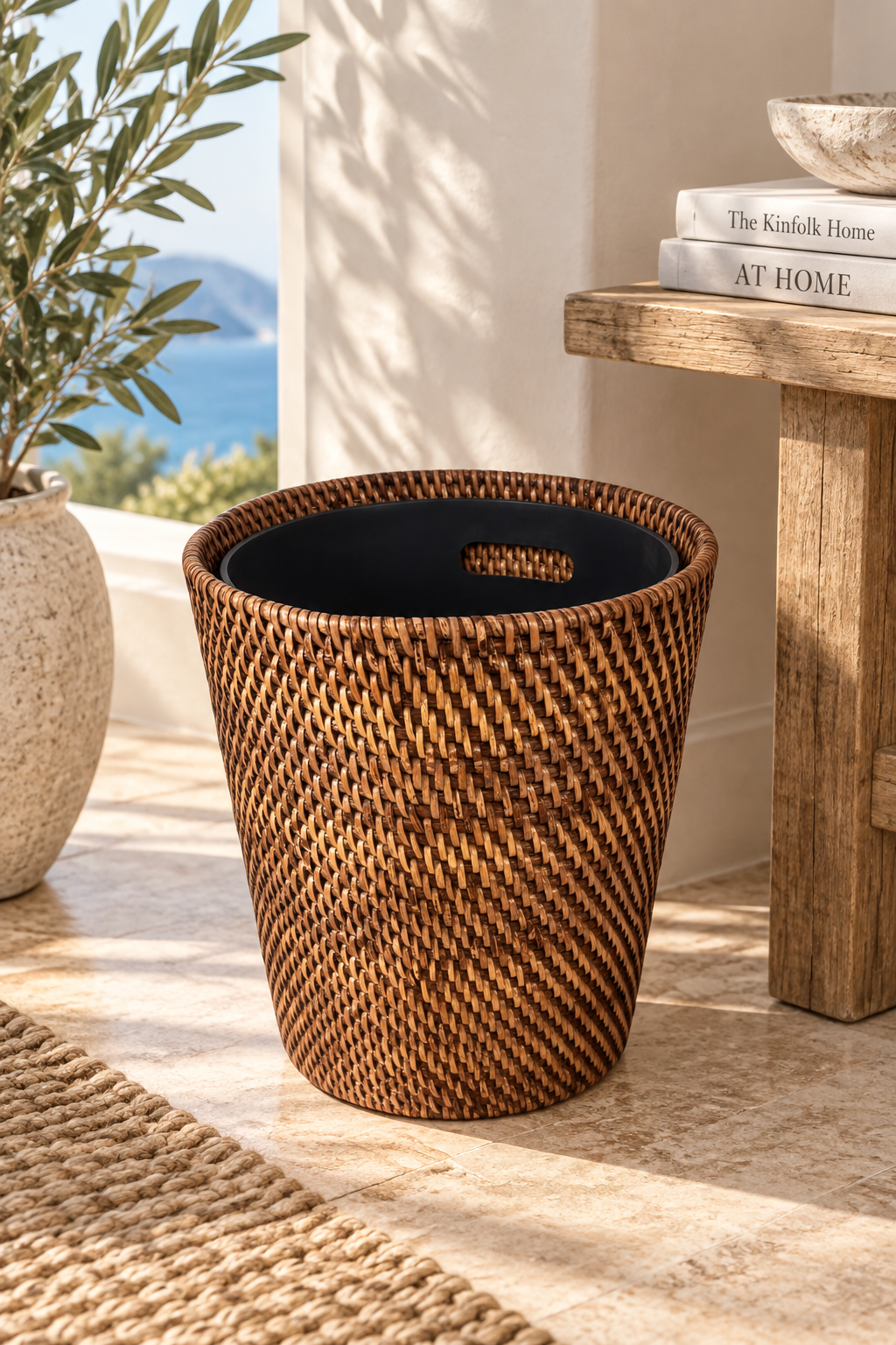 RATTAN WASTEPAPER WITH LINER NATURAL