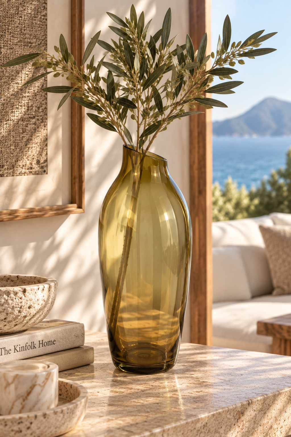 GLASS VASE AMBER PITCHERED - LARGE