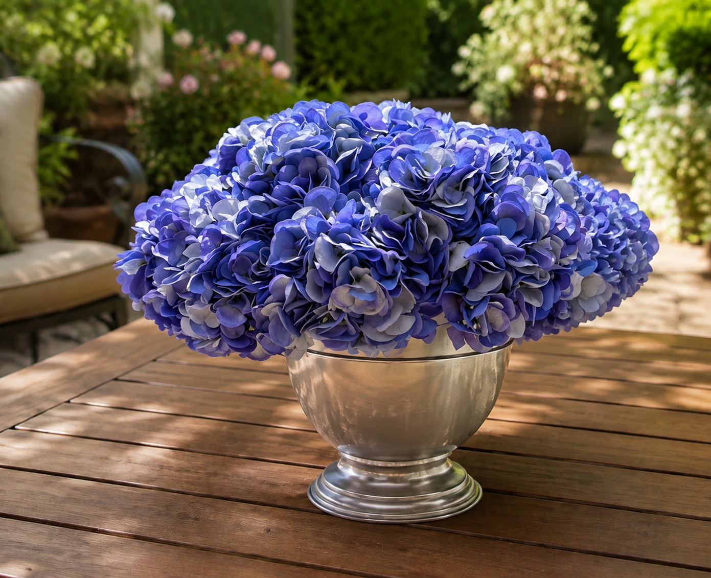 12 Stems x 47cm Real Touch Blue Hydrangeas