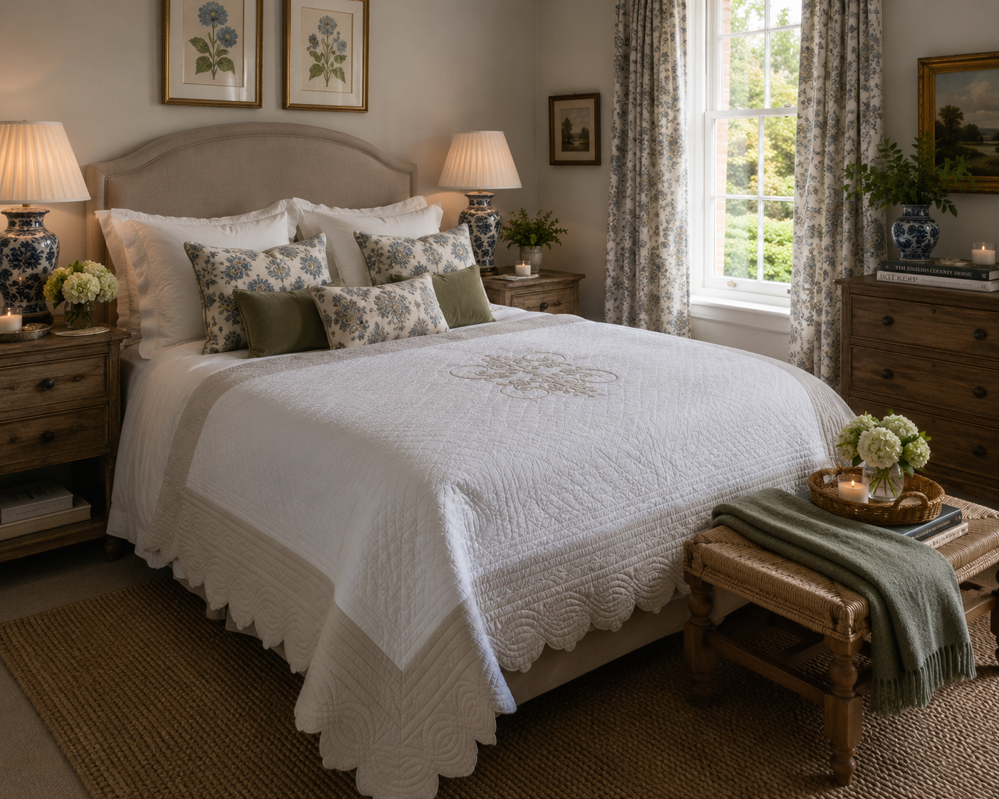 SINGLE GREY SCALLOPED EDGE OFF WHITE QUILT
