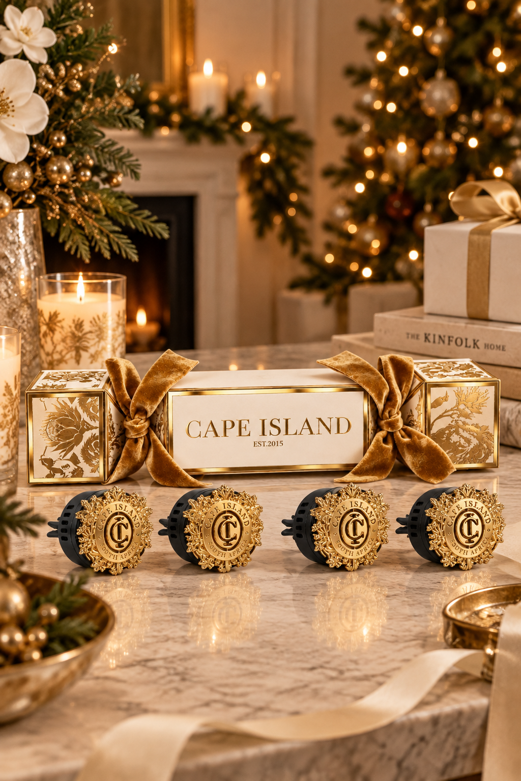 Gold Cracker with car diffuser - Set of 4