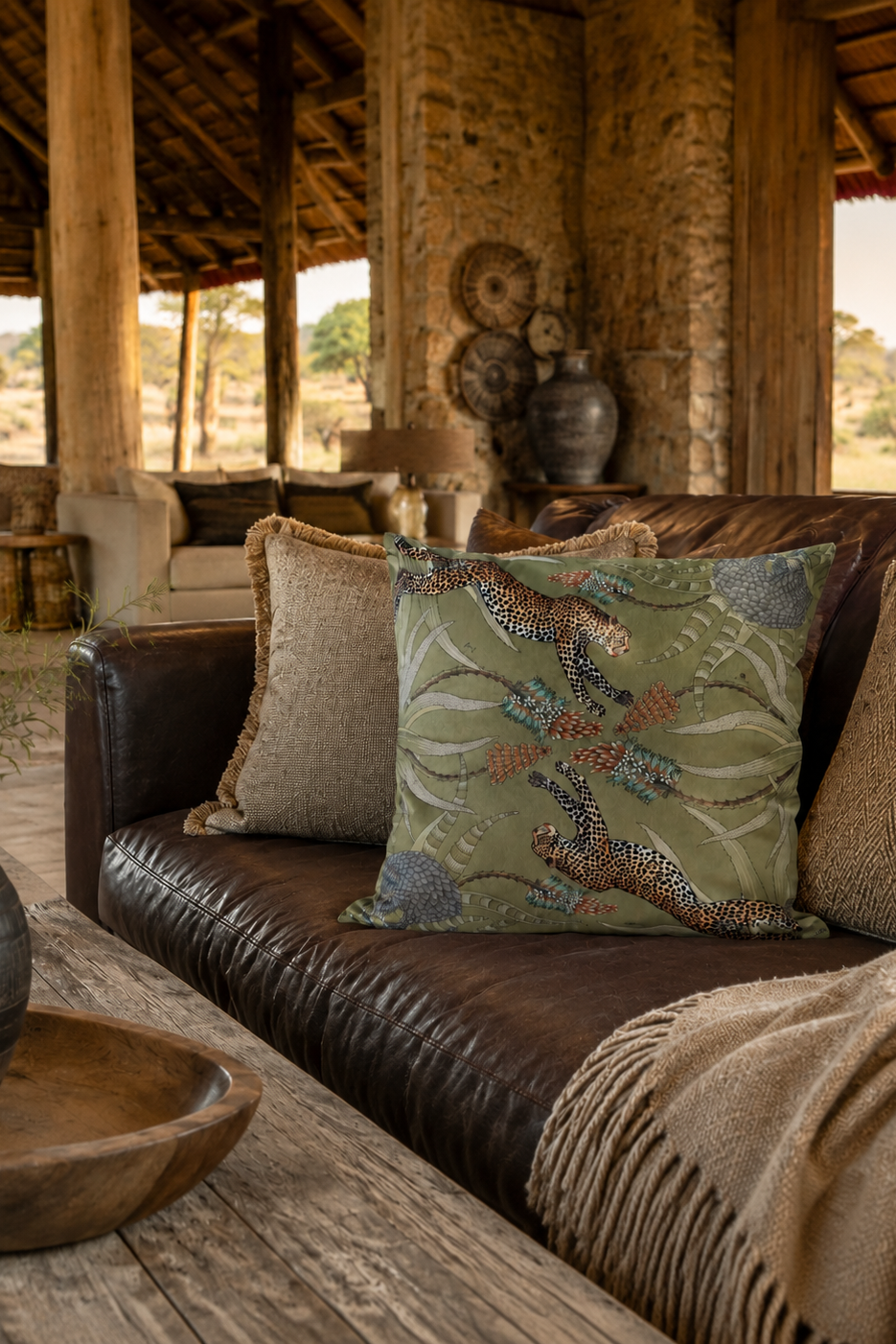 Velvet Cushion Cover - Cheetah Green