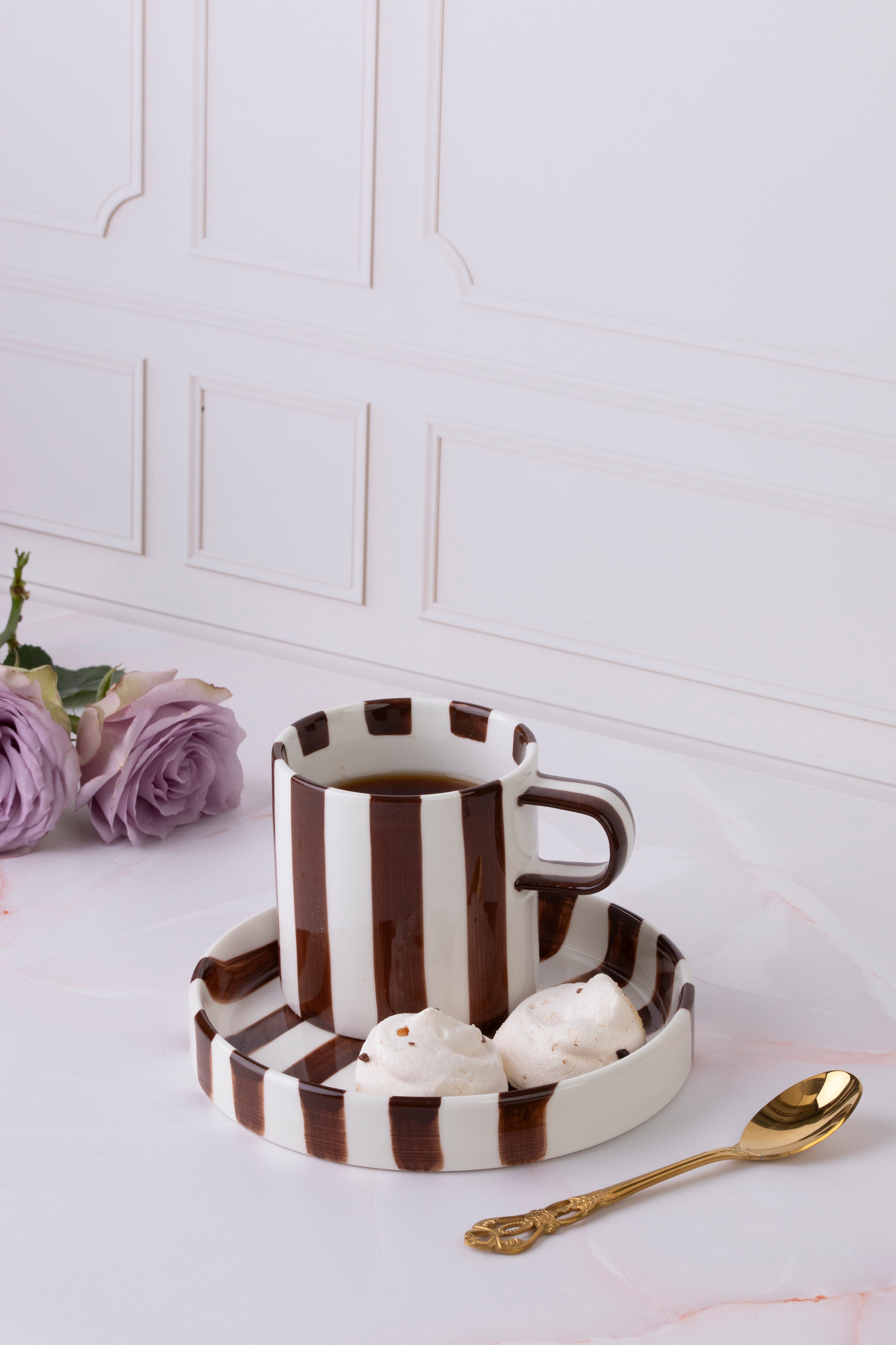 Brown Chelsea Striped Cup & Plate Gift Set