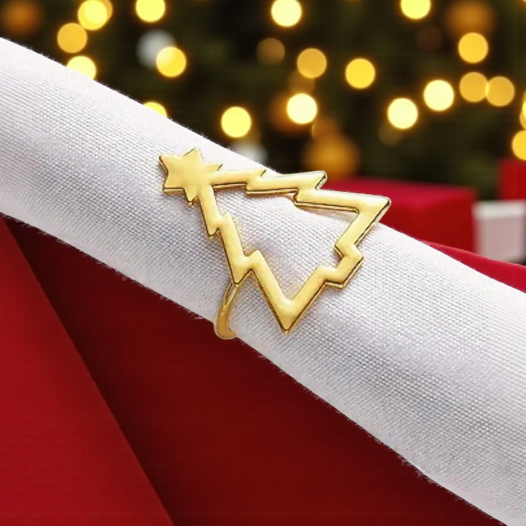 Napkin Rings 8pc Set - Christmas Tree Gold