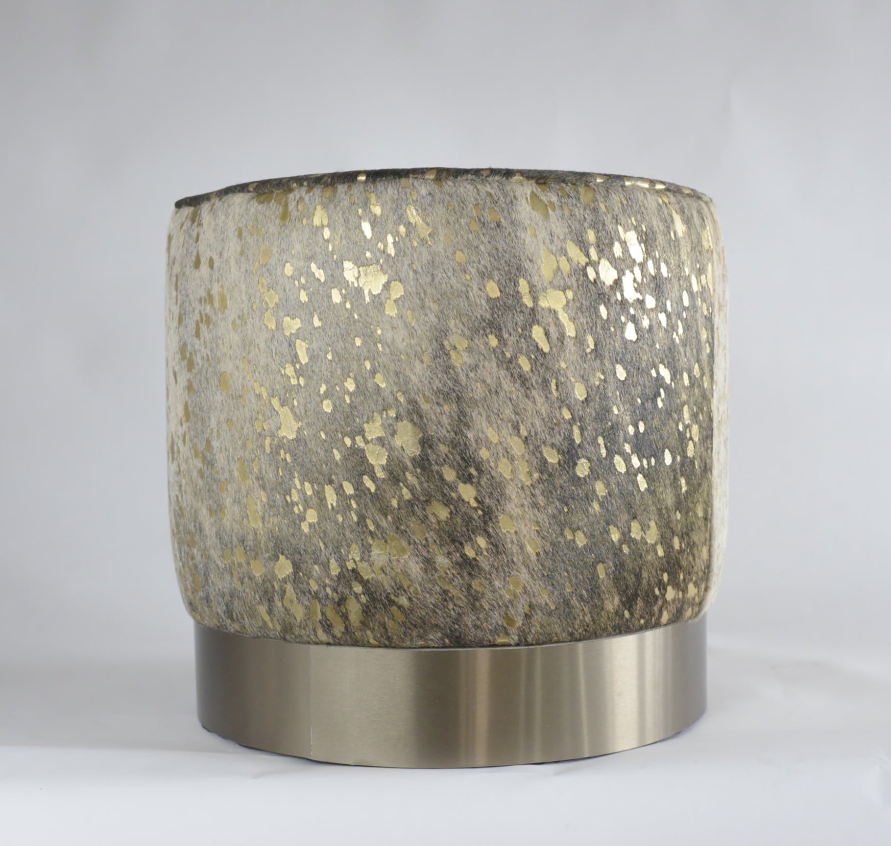 Cow Skin Gold Devore Ottoman with gold band