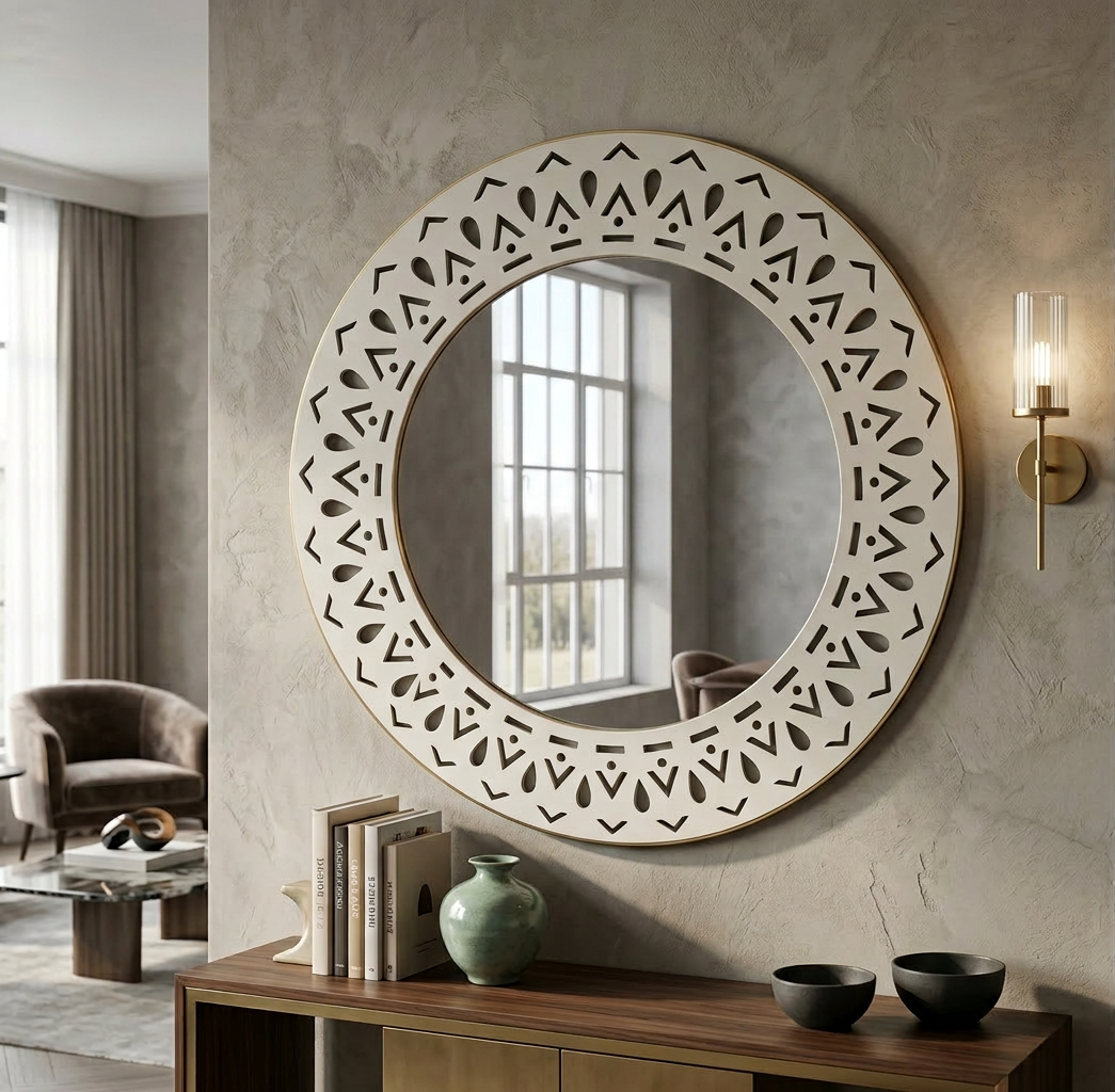 White Round Cut-Out Metal Mirror