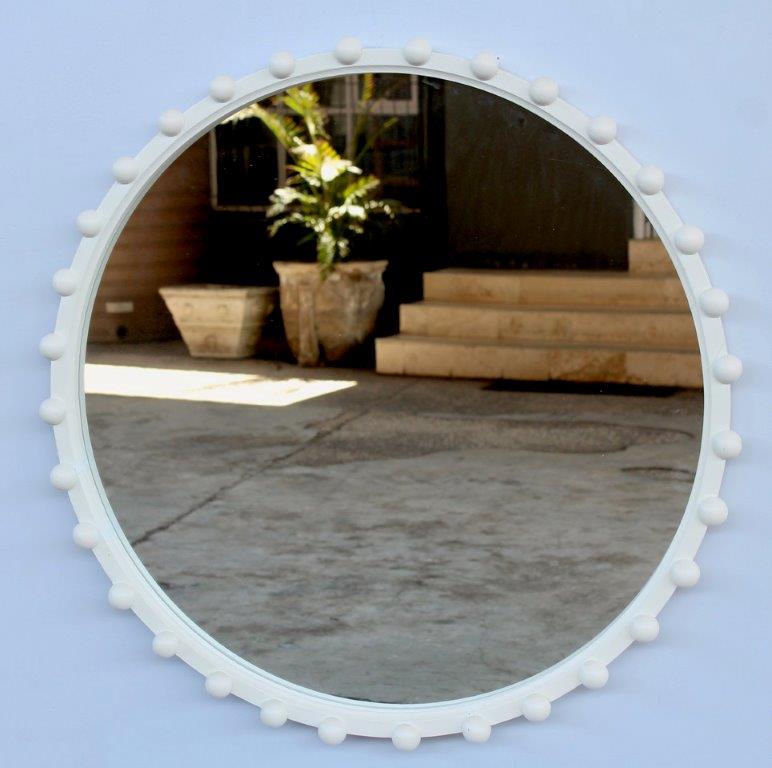 Round off White Mirror with Bobble Edge