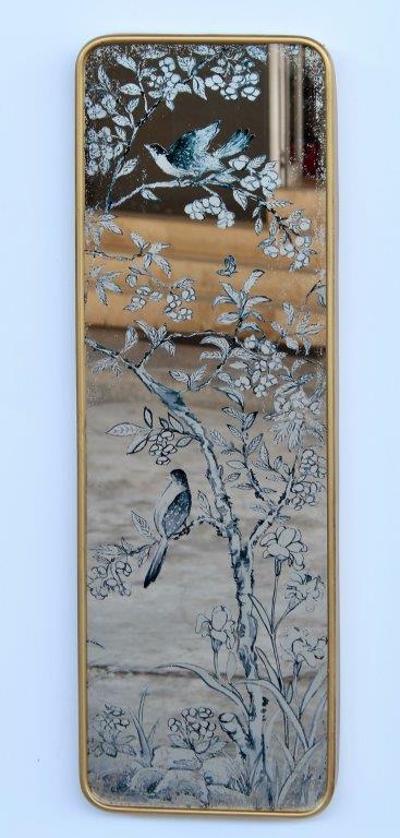 Gold Oblong Mirror with Blue Chinoiserie