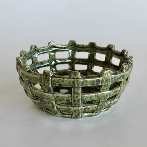 Dark Green Ceramic Weave Bowl