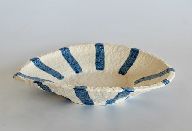 Large Blue Stripe Ceramic Flat Bowl
