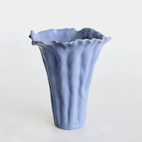 Large Periwinkle Blue Ceramic Fluted Vase