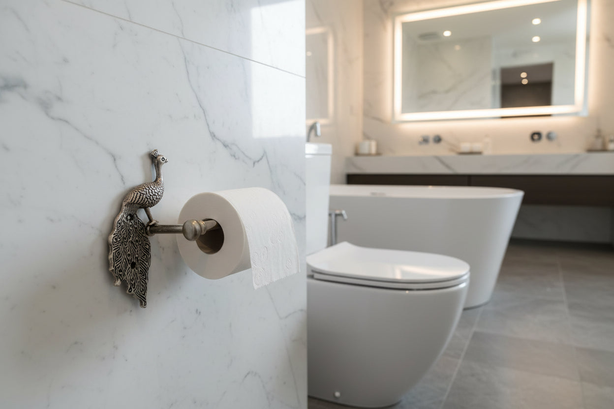 Decorative metal wall hook with intricate design on a white background