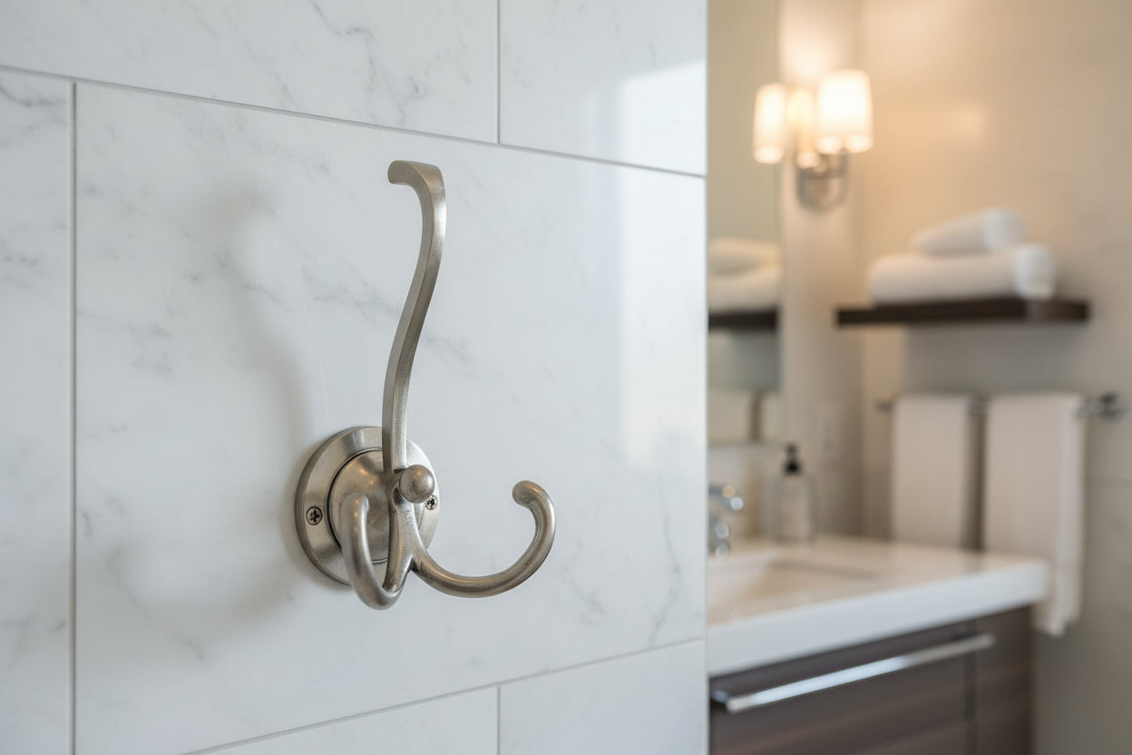 Double metallic hook on a white background