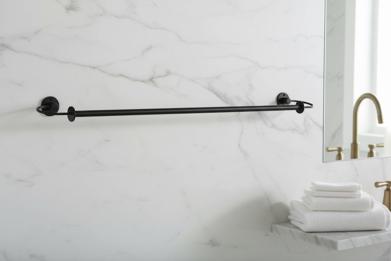 Black towel bar on a white background