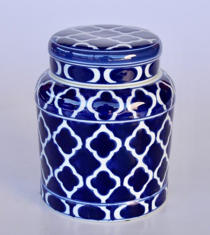 Medium Geo Blue and White Ginger Jar