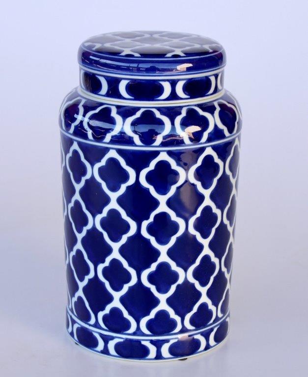 Large Geo Blue and White Ginger Jar