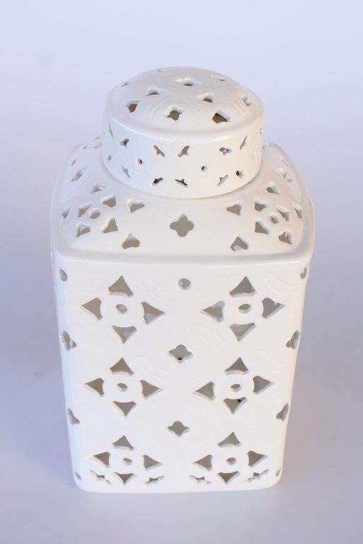 Large Cut-Out White Square Ginger Jar