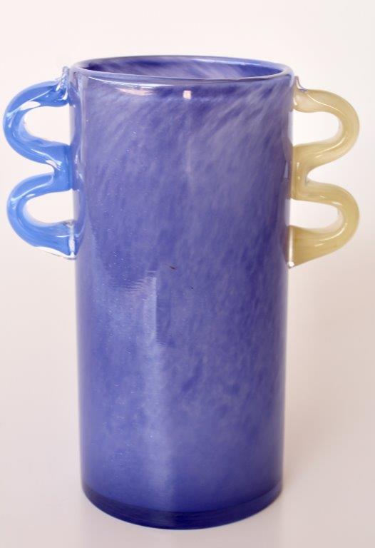 Purple Glass Vase with Purple and Blue Handles
