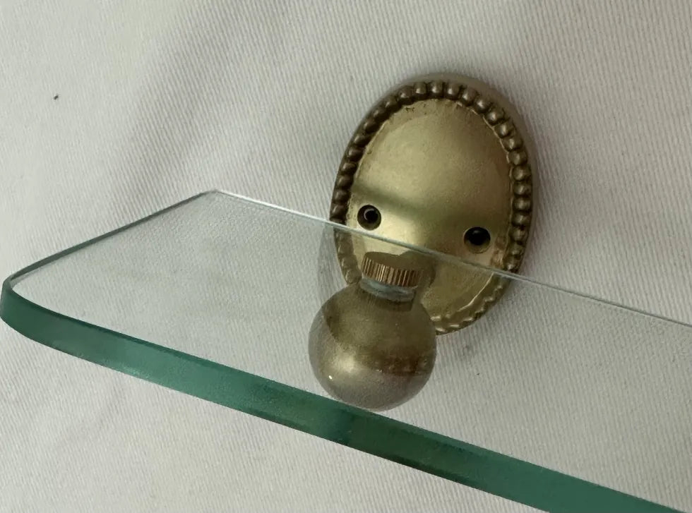 Antique Brass Beaded Oval Glass Shelf