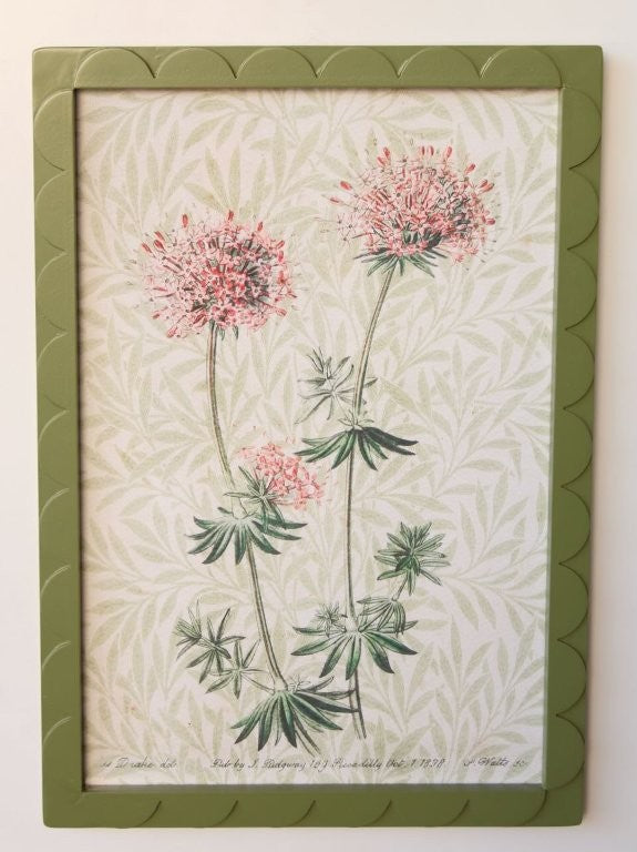 Green Scalloped Frame with Pink Flower Picture