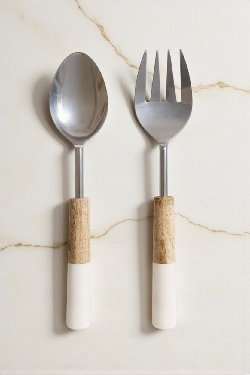 Goa Salad Servers - Wood and Ceramic