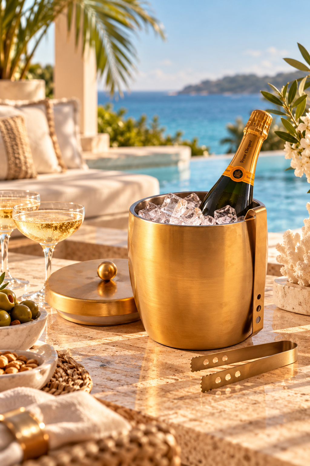 ICE BUCKET WITH TONGS SHANGHAI BRASS