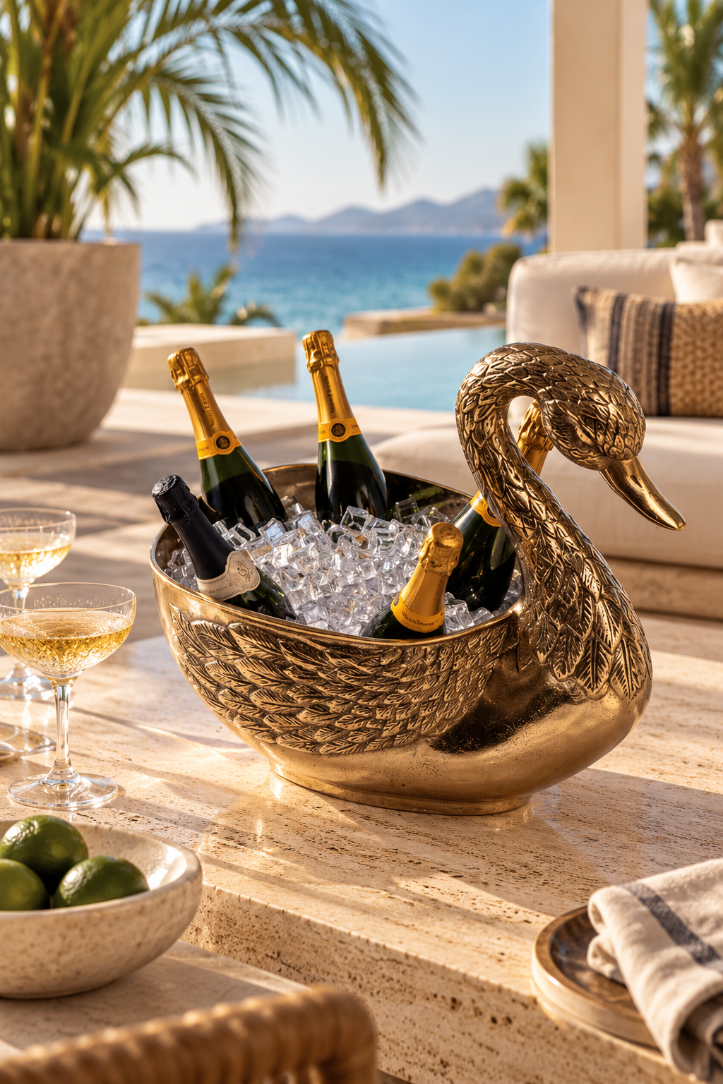 SWAN WINE CHILLER ANTIQUE BRASS