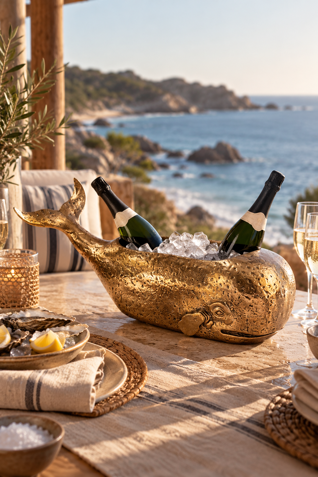 WINE COOLER BELUGA WHALE ANTIQUE BRASS
