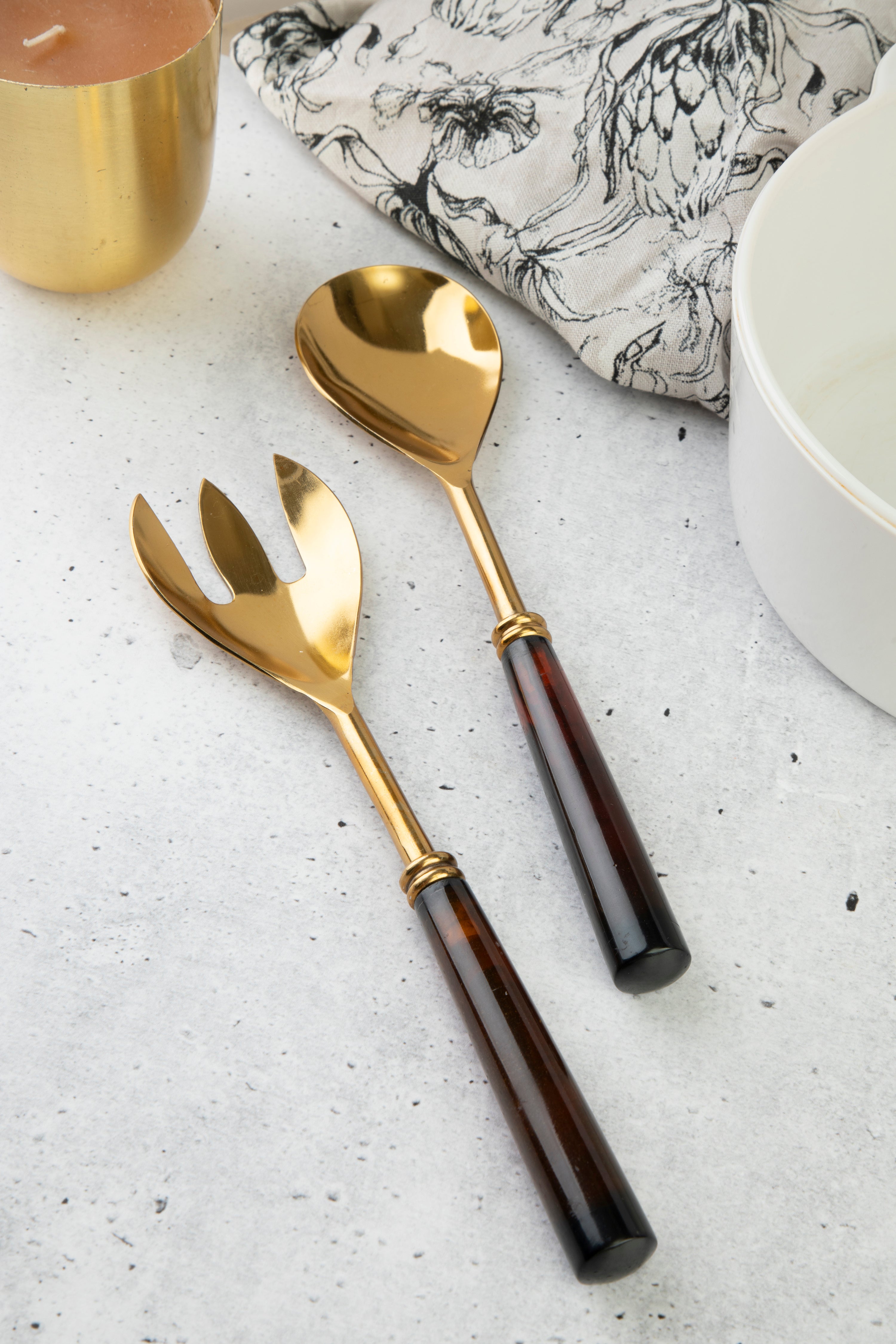 Gold & Tortoise Shell - Goa Salad Servers 2pc
