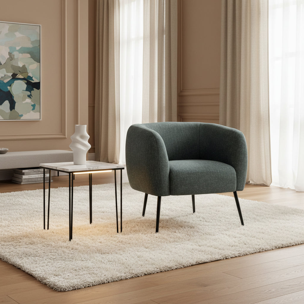Gray armchair with black legs on a white background
