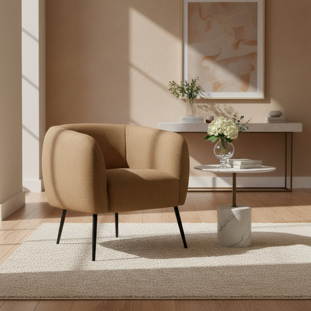 Brown armchair with black legs on a white background