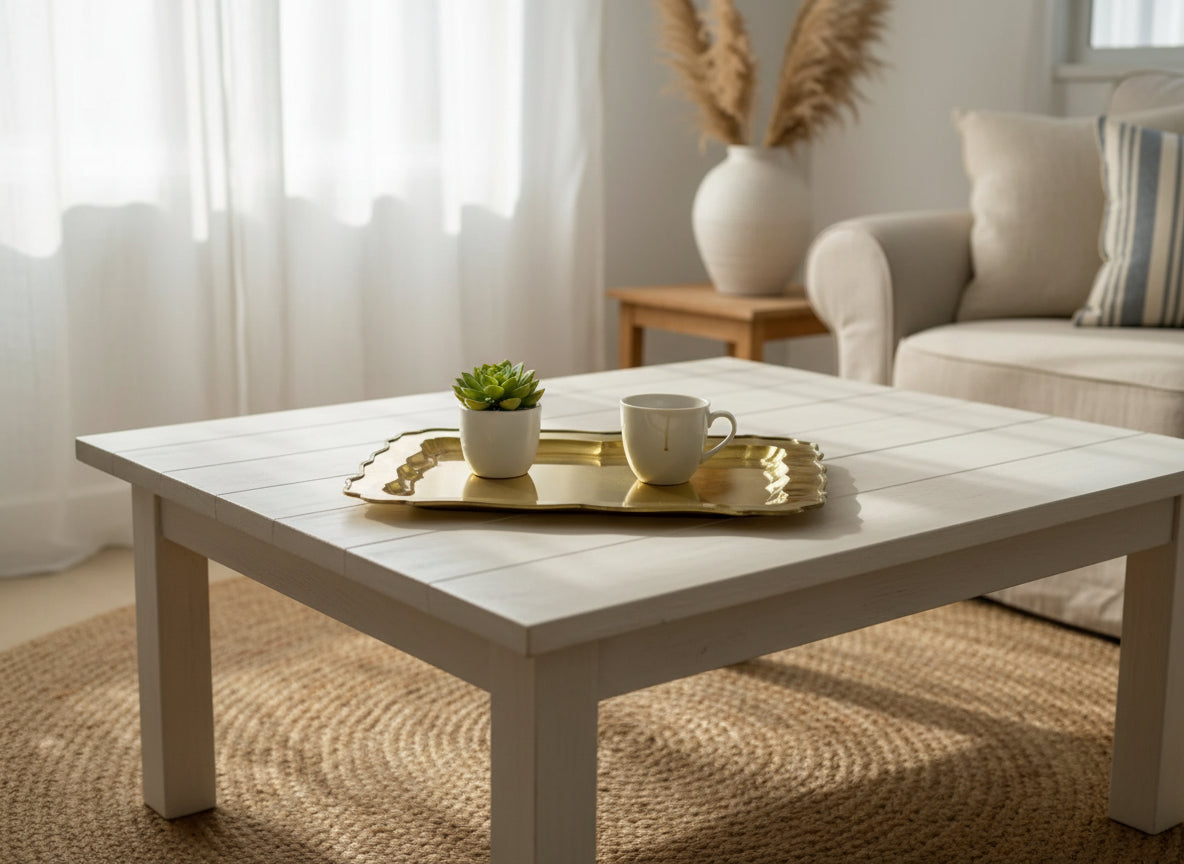 Gold decorative tray on a light gray background