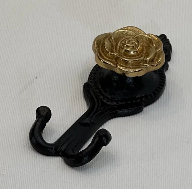 Matte Black & Antique Brass Rose Hook - NetDécor