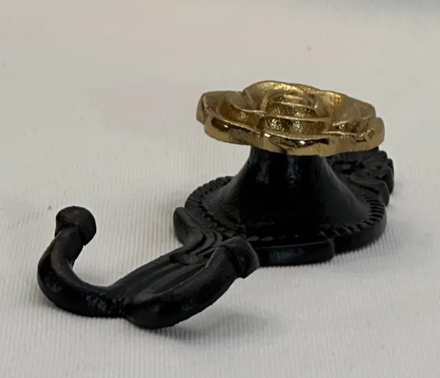 Matte Black & Antique Brass Rose Hook - NetDécor