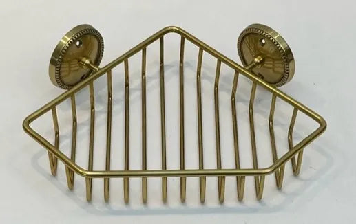 Beaded Antique Brass Shower Corner Shelf - NetDécor