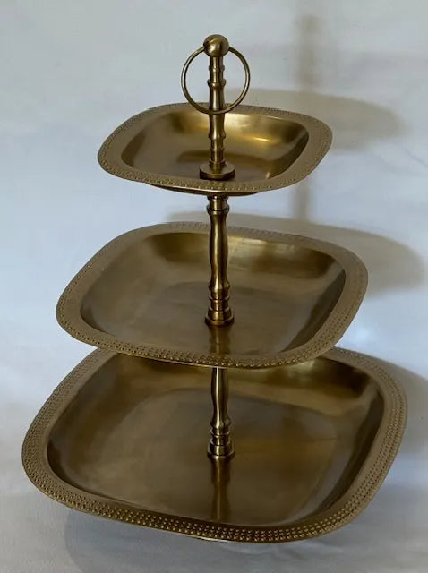 Antique Brass 3 Tier Patisserie Royal Serving Stand