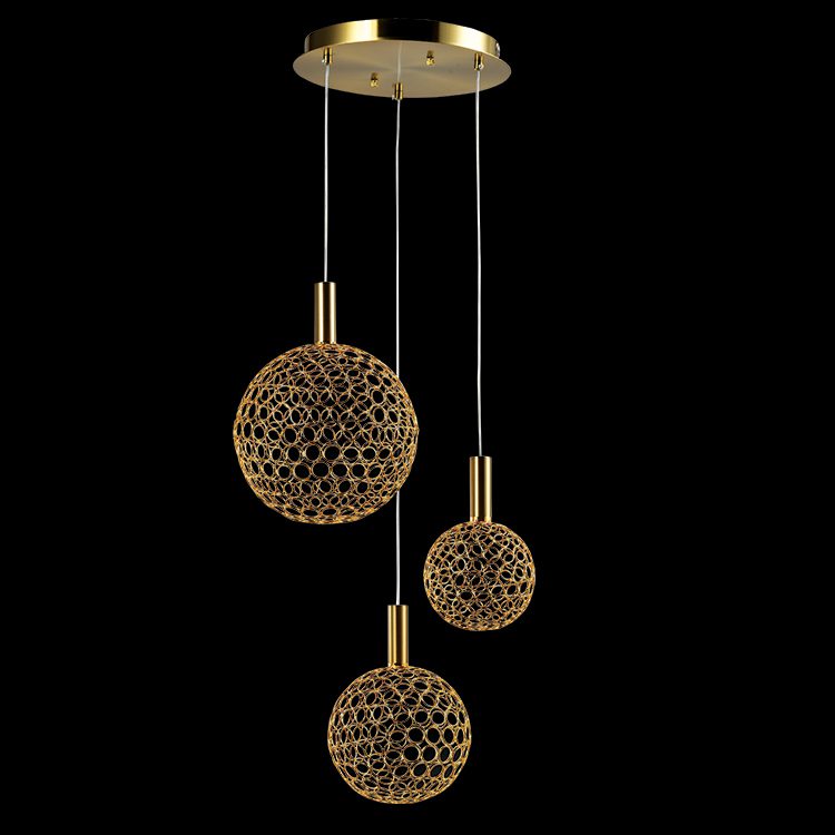 LED Trio Round Metal Ring Pendant - Gold